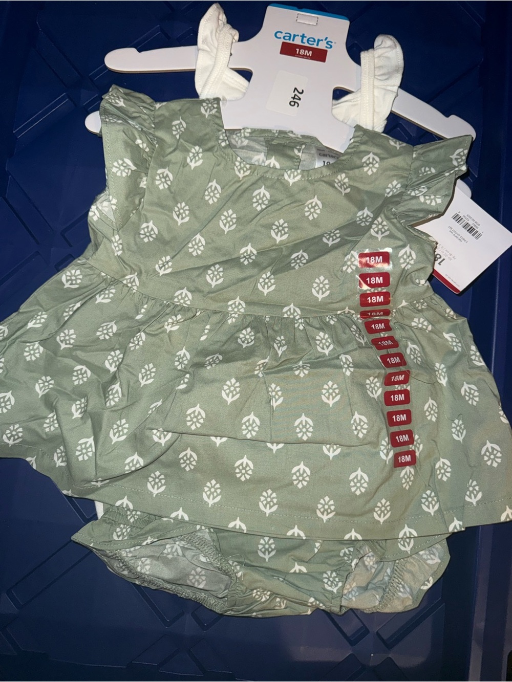 Carter's Sage Green Floral-Print Ruffle Top with Bloomers and onesie